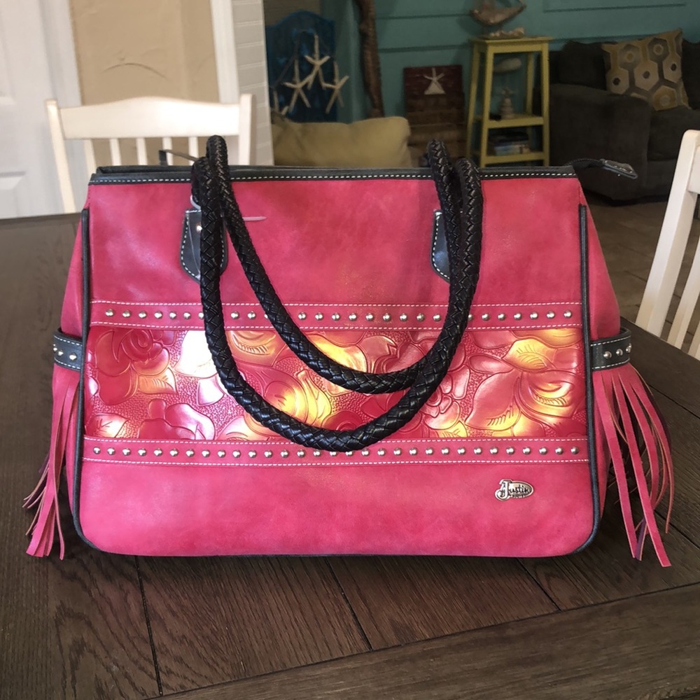 NWOT Justin Boots Western Suede embossed Handbag